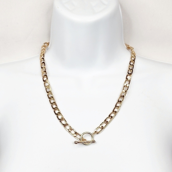 Make a Wish Jewelry - Make a Wish 10" Gold Flat Curb Chain Necklace w/ Jeweled Toggle Lobster Clasp